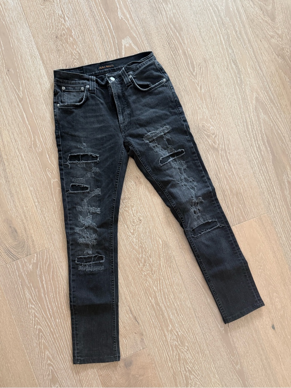 Nudie Jeans Black Distressed Skinny Jeans